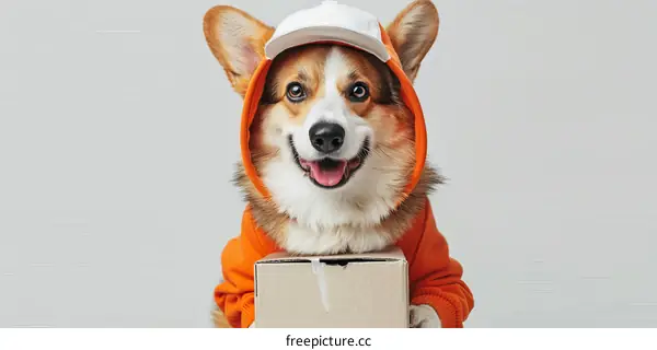 Dog Dressed as Delivery Person with Package