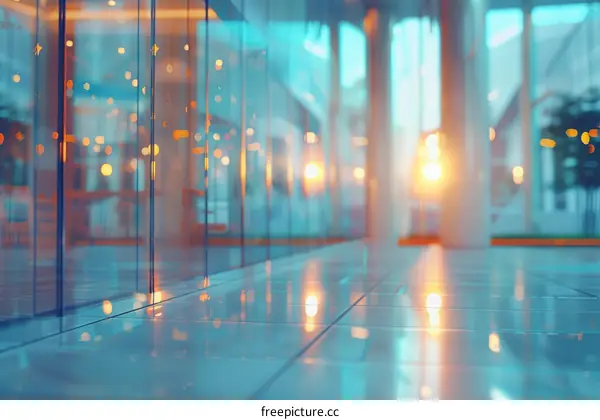 glass wall reflection of blurred cityscape