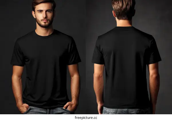 Blank Black T-Shirt Front and Back View