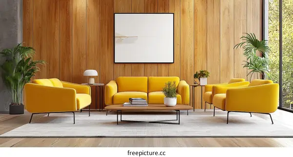 Modern Living Room with Yellow Furniture