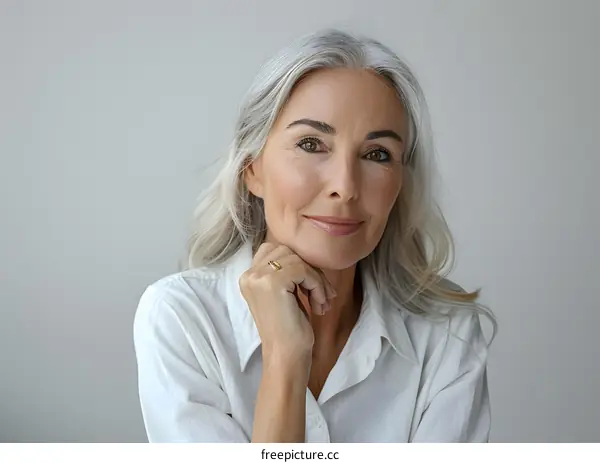 portrait of a beautiful middle aged woman with gray hair