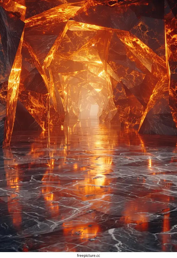 Futuristic Sci-Fi Tunnel with Glowing Orange Crystals