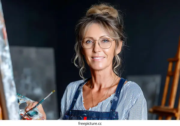 Woman Artist Painting in Studio