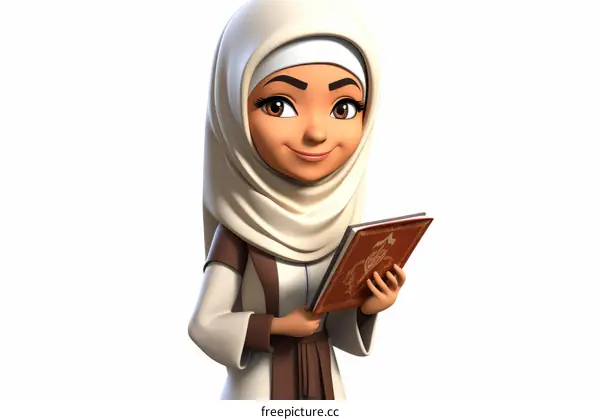 A young Muslim girl wearing a hijab is reading a book