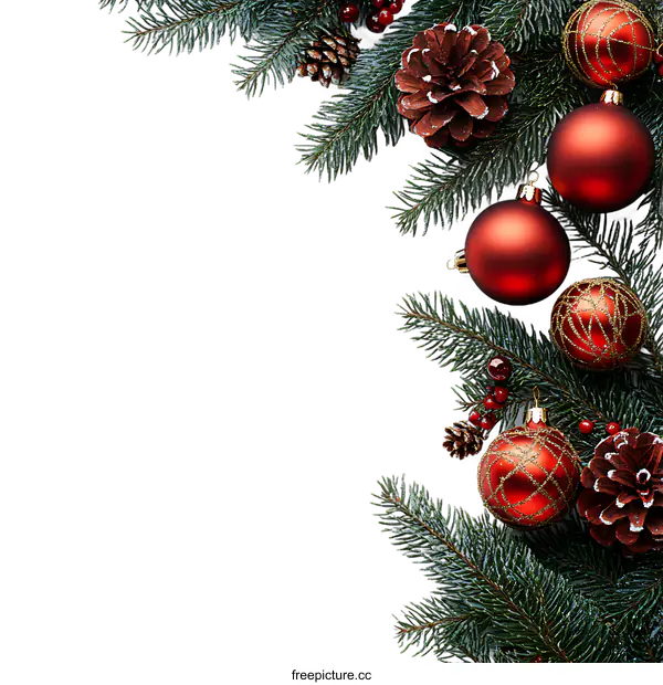 [Transparent Background PNG]Christmas Decoration Border with Fir Branches and Ornaments