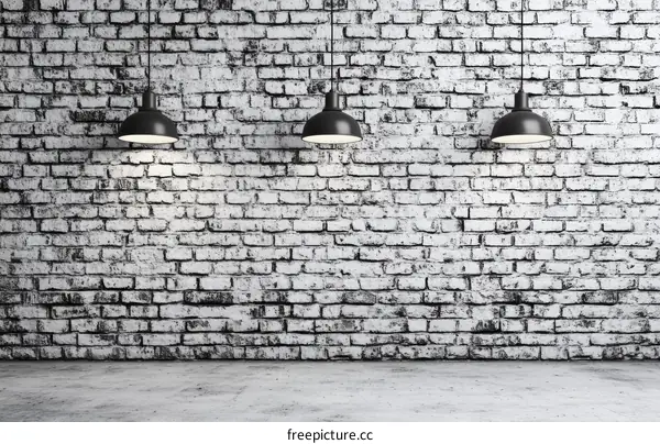 Empty Room with Vintage Brick Wall and Pendant Lights