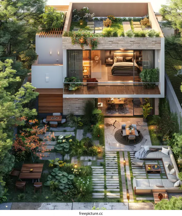 Two-Story Modern Mansion with Luxurious Garden