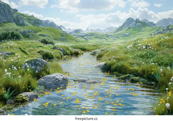 Tranquil River Meandering Through Verdant Valley
