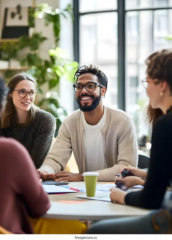 Group of diverse people meeting at a table