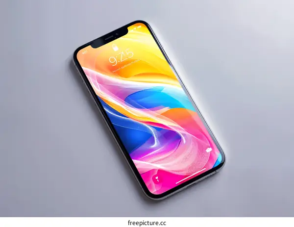 White Smartphone with Abstract Wallpaper on White Background