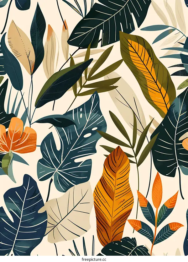 Tropical Leaves Seamless Pattern Illustration