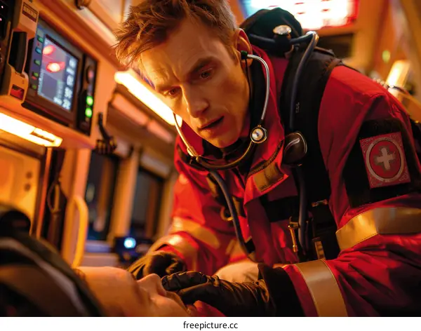 paramedic treating patient in ambulance