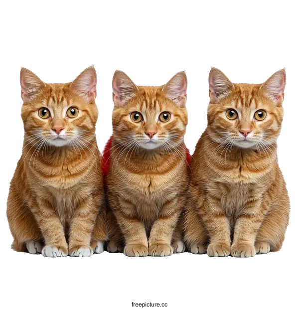 [Transparent Background PNG]Three Cute Ginger Kittens in a Row