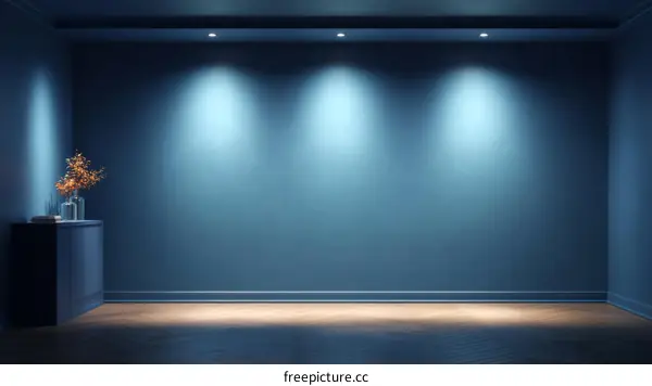 Empty Room with Blue Walls and Wooden Floor