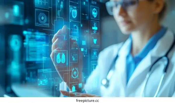 Female Doctor Interacting with Digital Medical Interface