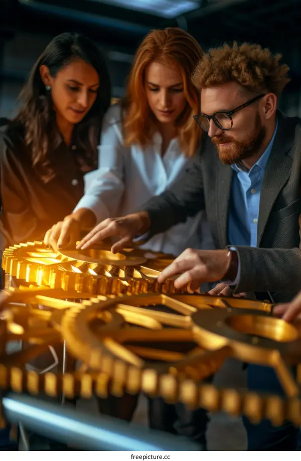 Three people working together to solve a problem