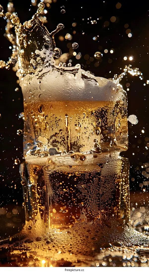 Cold Beer with Ice and Splash