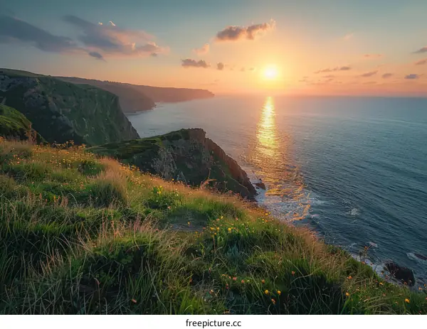 Rocky coast and cliffs at sunset
