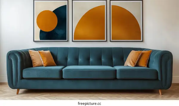 Modern Living Room Sofa with Abstract Art