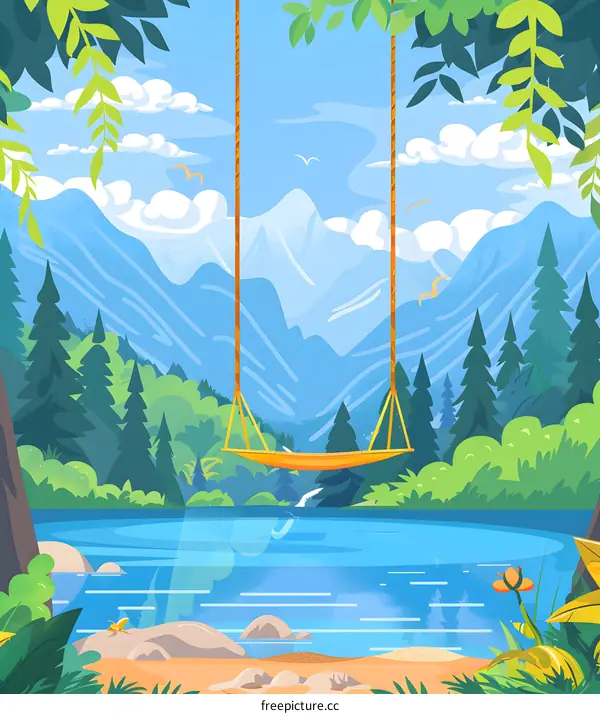 Peaceful Forest Landscape With Swinging Swing