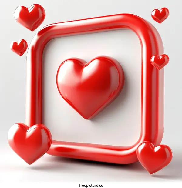 Red Heart Icon Illustration with Floating Hearts