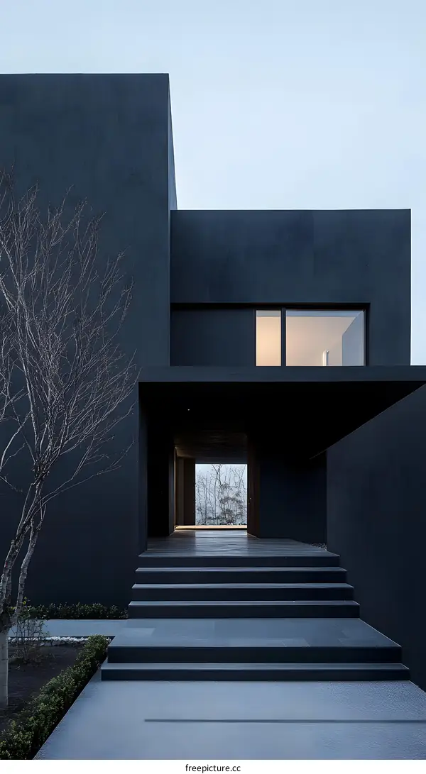 Modern Black House with Steps and Window