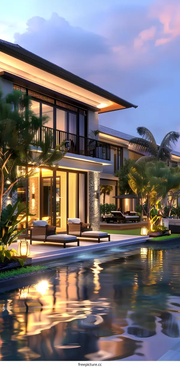 Modern Villa with Swimming Pool and Tropical Garden