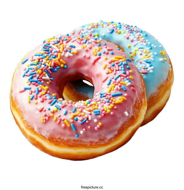 [Transparent Background PNG]Two Colorful Donuts with Sprinkles