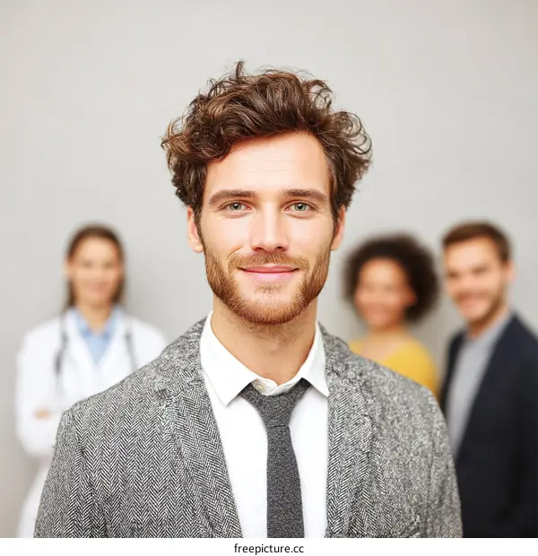 Confident Businessman in Front of Colleagues