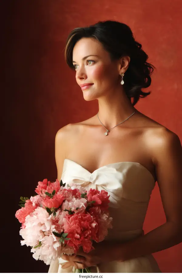Elegant Bride with a Beautiful Wedding Bouquet