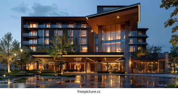 Modern Hotel Exterior at Dusk