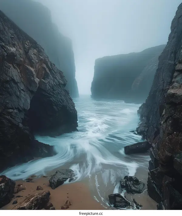 Powerful Waves Crashing Through a Rocky Channel