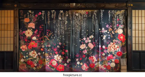 Floral Japanese Screen in Tatami Room