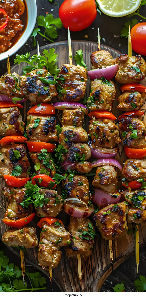 Grilled Pork Skewers with Tomatoes and Onions