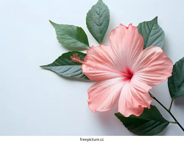 Single Pink Hibiscus Flower on White Background