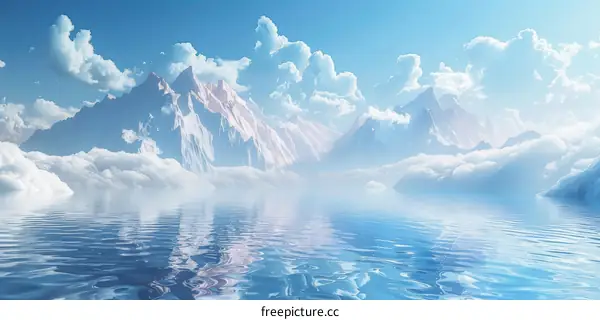 Stunning Winter Landscape of Snow-Capped Mountains and Serene Lake Mirroring the Sky