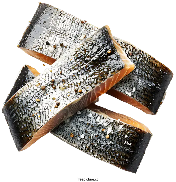 [Transparent Background PNG]Four pieces of raw salmon fillet with spices