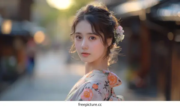 Asian Woman in Traditional Japanese Kimono