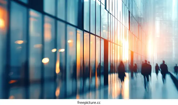 Modern Business Building Exterior with People Walking