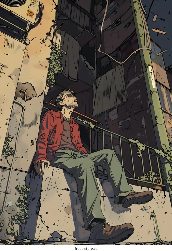 Man Sitting On A Wall In An Urban Setting