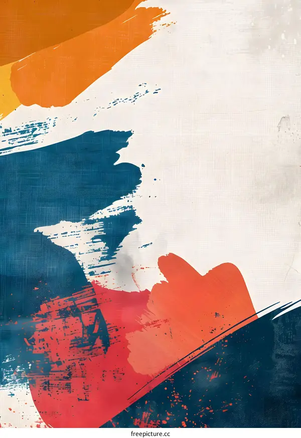 Abstract Colorful Shapes with Blue, Orange, and Red Watercolor