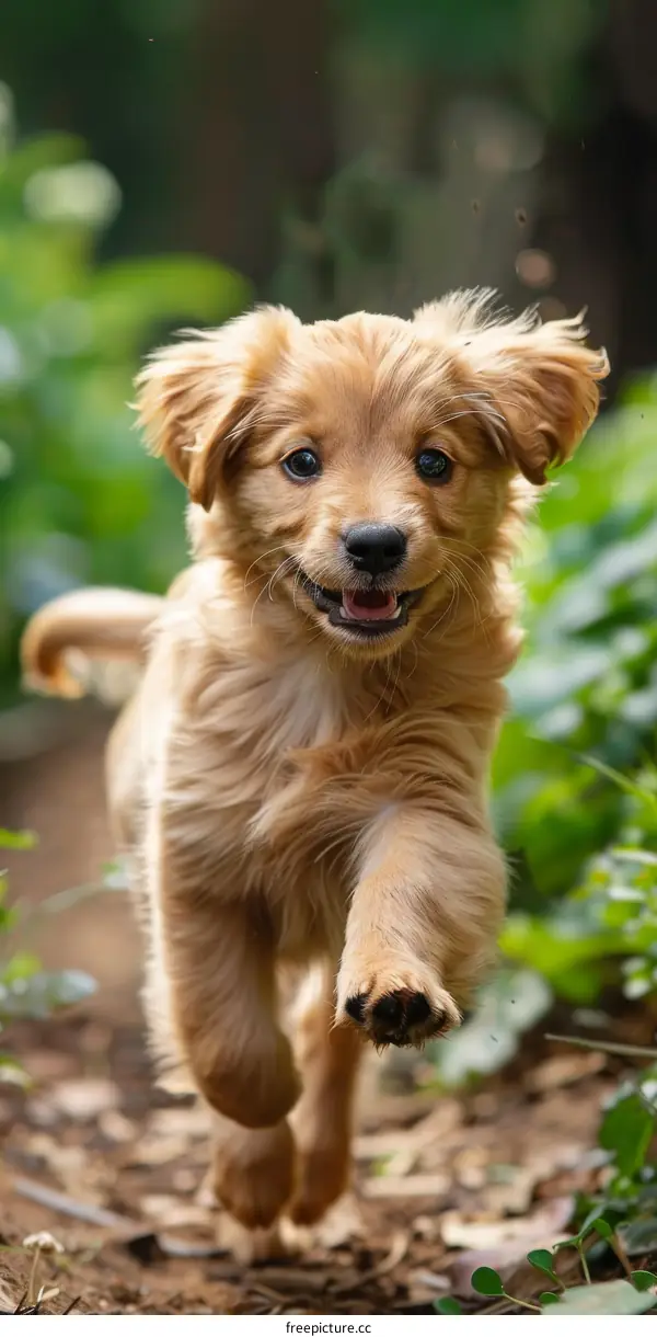 Cute Puppy Running in the Woods