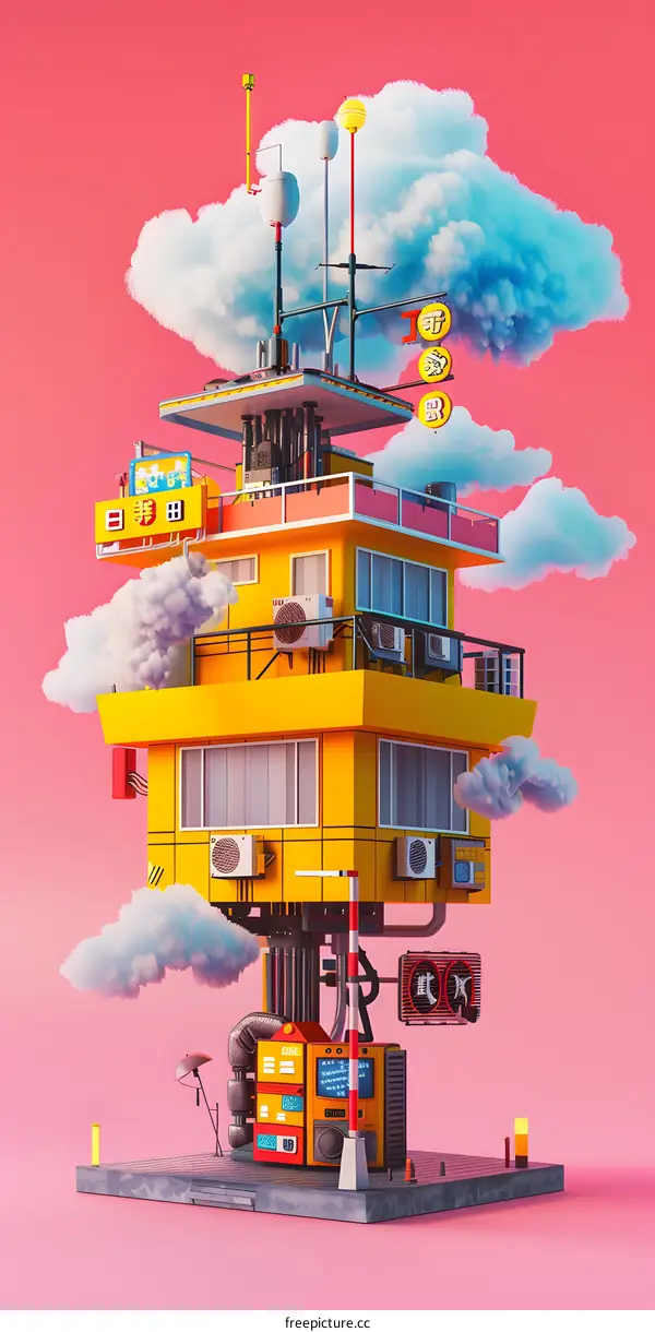 3D Rendered Illustration of a Futuristic Building with Clouds