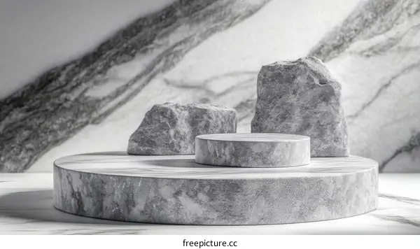 Grey Stone Display Podium on Marble Background