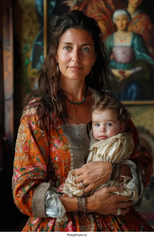 Mother and Child in Vintage Style Dress
