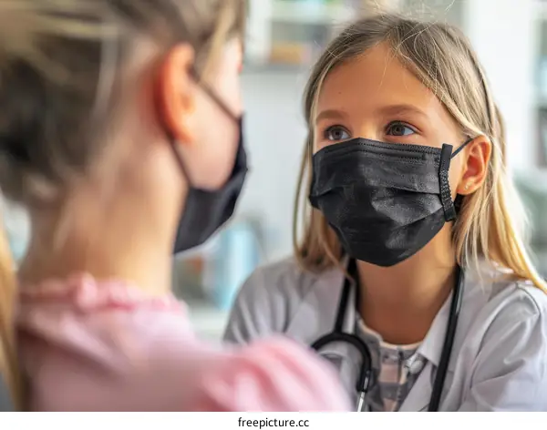 Little girl playing doctor with her patient