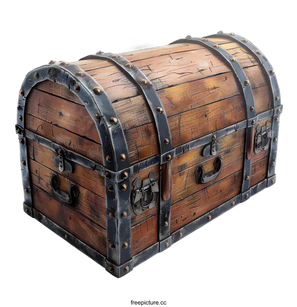 [Transparent Background PNG]An old wooden treasure chest with metal.
