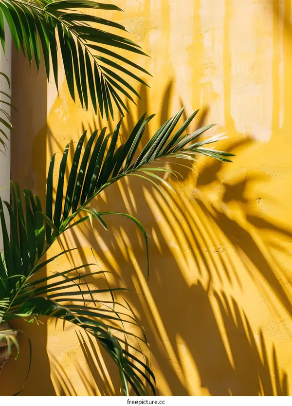 Palm Leaves Shadow on Yellow Wall