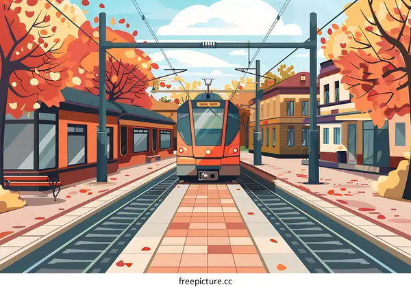 Autumn Train Station Illustration