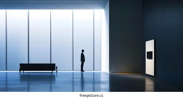 Man in Suit Standing in Modern Office Lobby